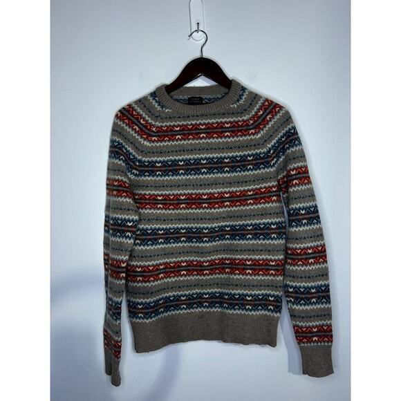 J Crew Men Size Small Sweater Fair Isle 100% Lambs Wool Crew Neck Pullover - Picture 1 of 5